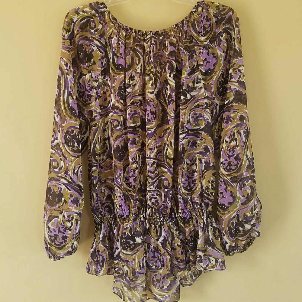 Michael Kors Purple, Brown & Cream Paisley Peasant Blouse - Picture 3 of 6